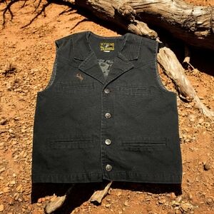 Wyoming Traders Western Ranch Black Canvas Button Cowboy Vest Youth Size 6-8